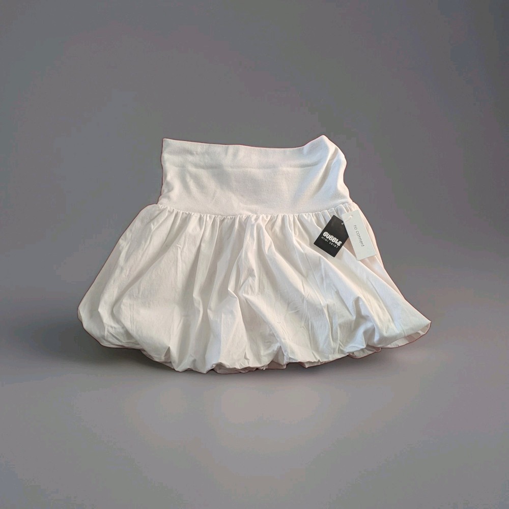 Women's Bubble Mini Skirt Balloon White Fold Over Knit Waist Puffy Hem  size XL