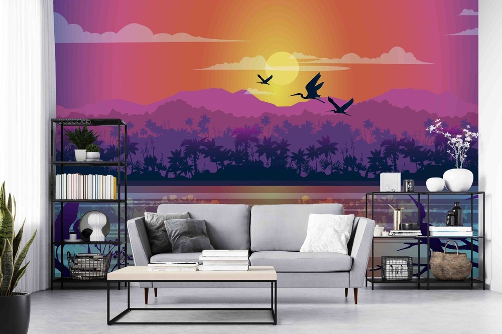 3D Lake Bird Sunset Landscape Wall Murals Wallpaper Murals Wall Sticker
