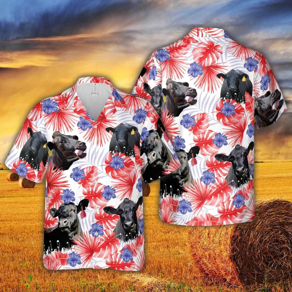 Black Angus Cow Patriotic 3D Hawaiian Shirt with Unique USA Print