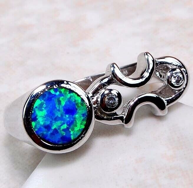 Australian Opal and Topaz Sterling Silver Ring Size 6 DT1