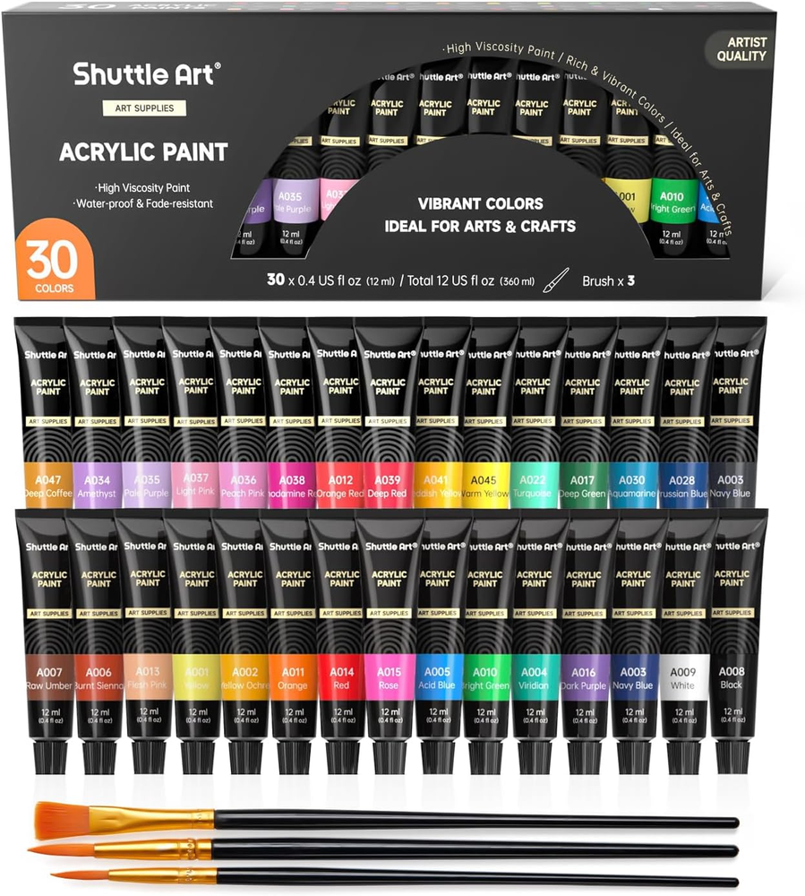 Acrylic Paint Set 30 X12Ml Tubes Artist Quality Pigments Colors Kids Painting