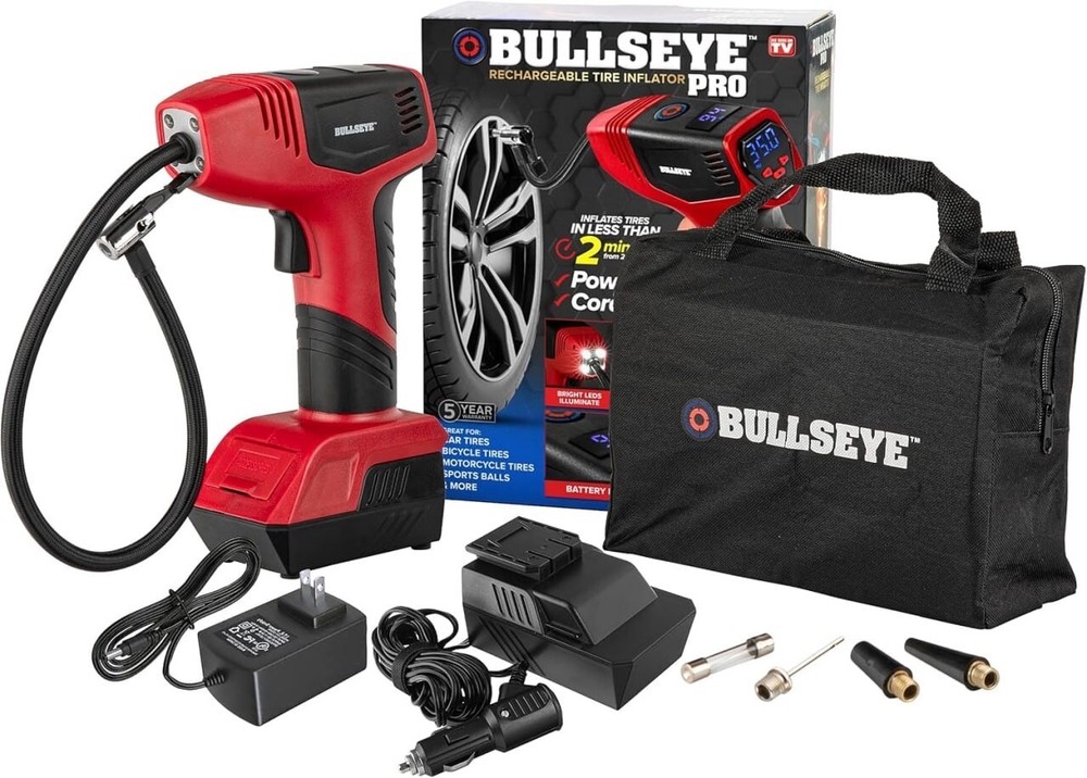 Bullseye Pro Rechargeable Cordless Handheld Tire Inflator New