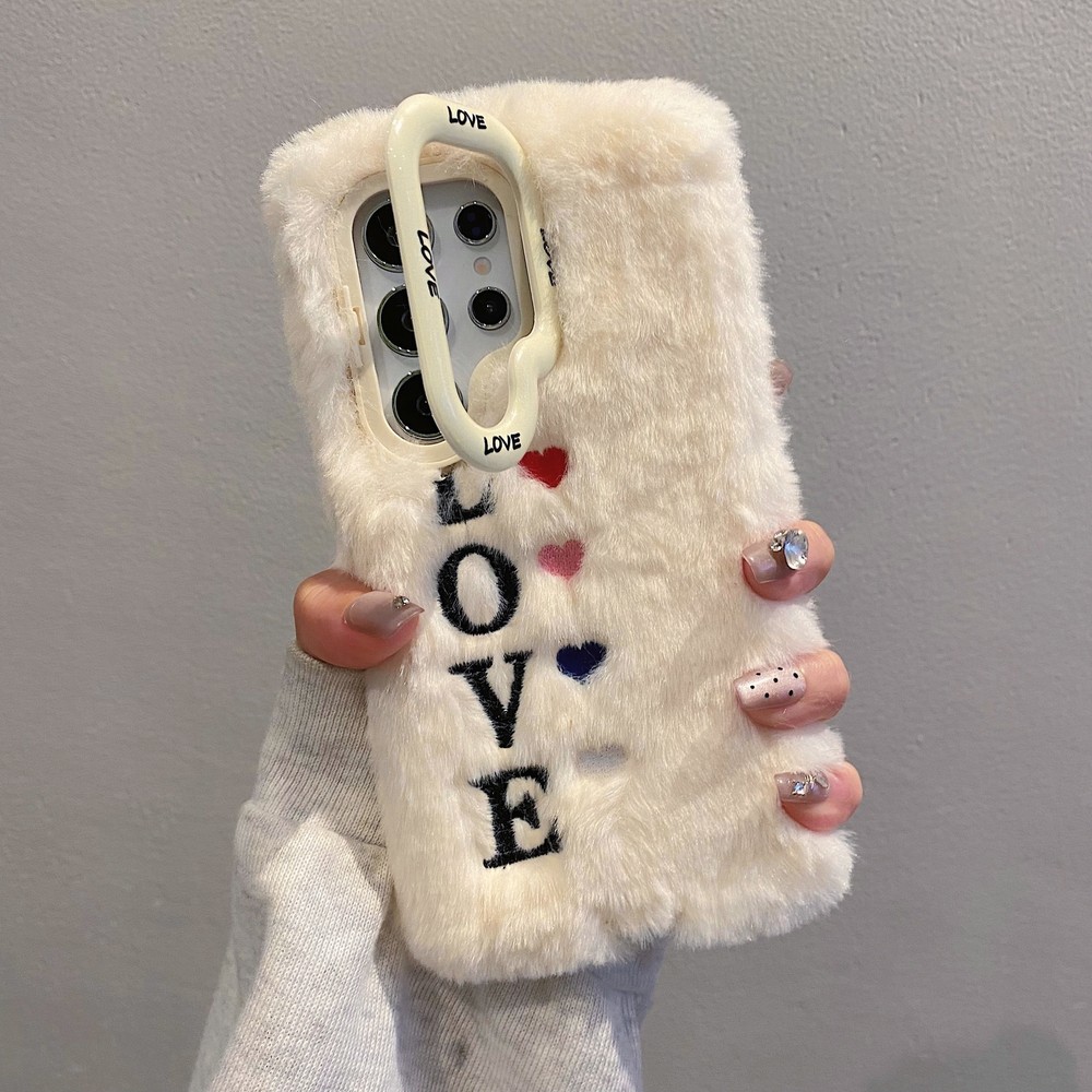 Samsung Galaxy A14 5G A15 A54 A55 Fuzzy Heart Case with Lens Protector
