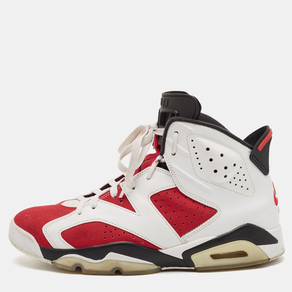 Air Jordans 6 Retro White Red Leather Lace-Up Sneakers Size 44.5