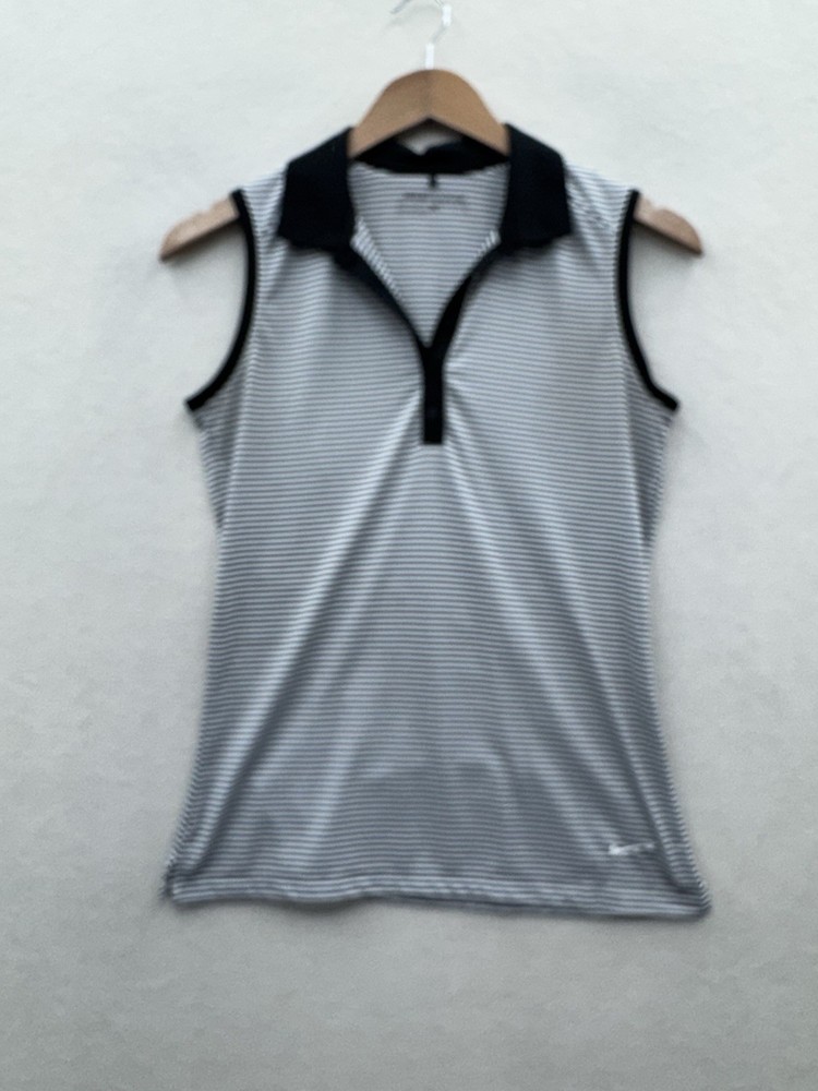 Nike Golf Dri Fit Women’s Small Black White Sleeveless Polo Top