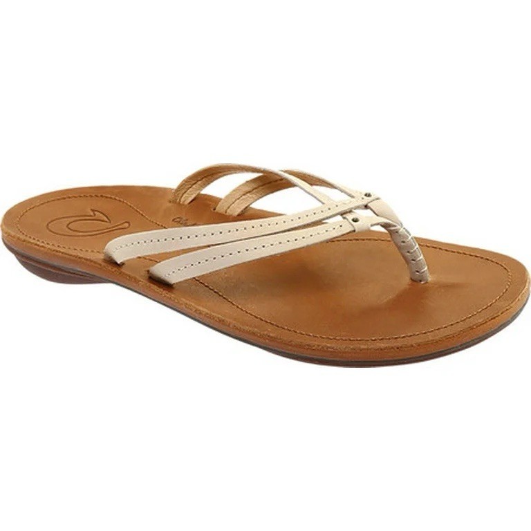 OLUKAI U'i Sahara Leather Gold Double Strap Sandals Women Size 10/11 EUR 41