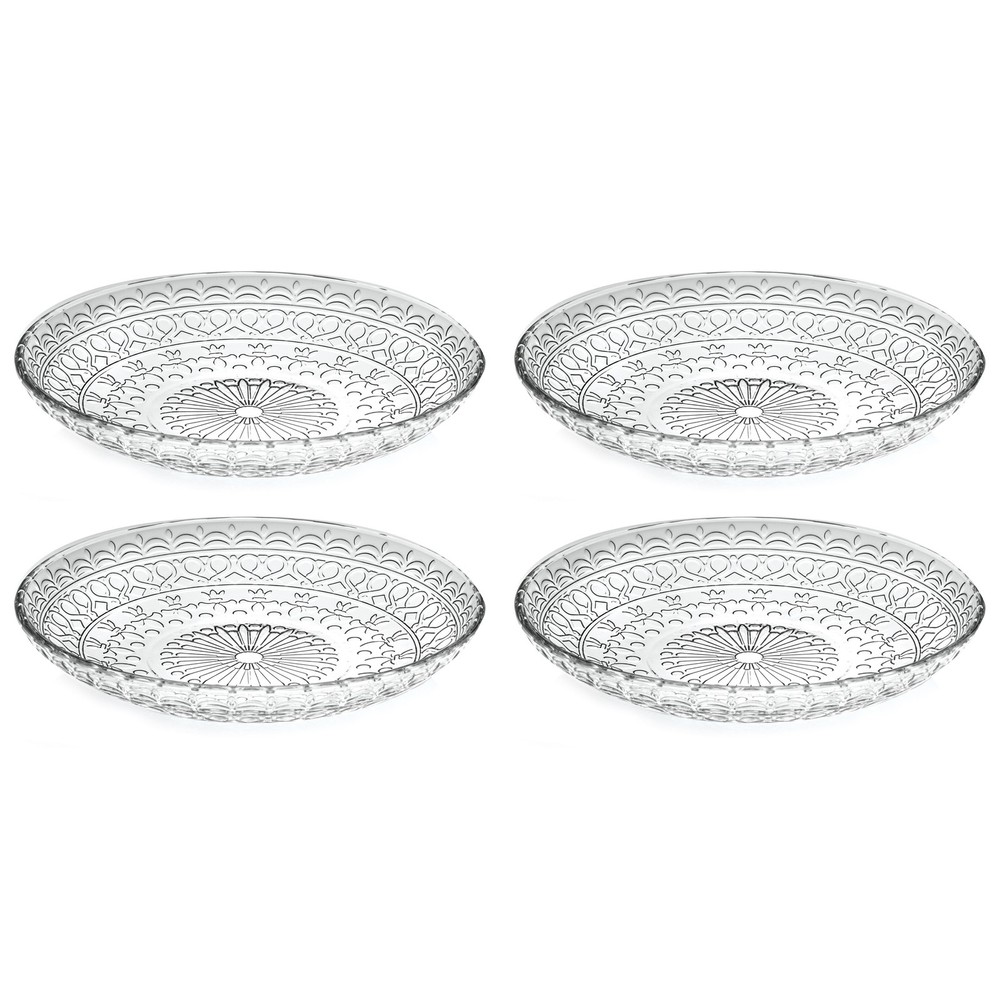 Majestic Gifts Clear Glass Soup Bowl and Dessert Plate Set of 4 - 8.2 Inch