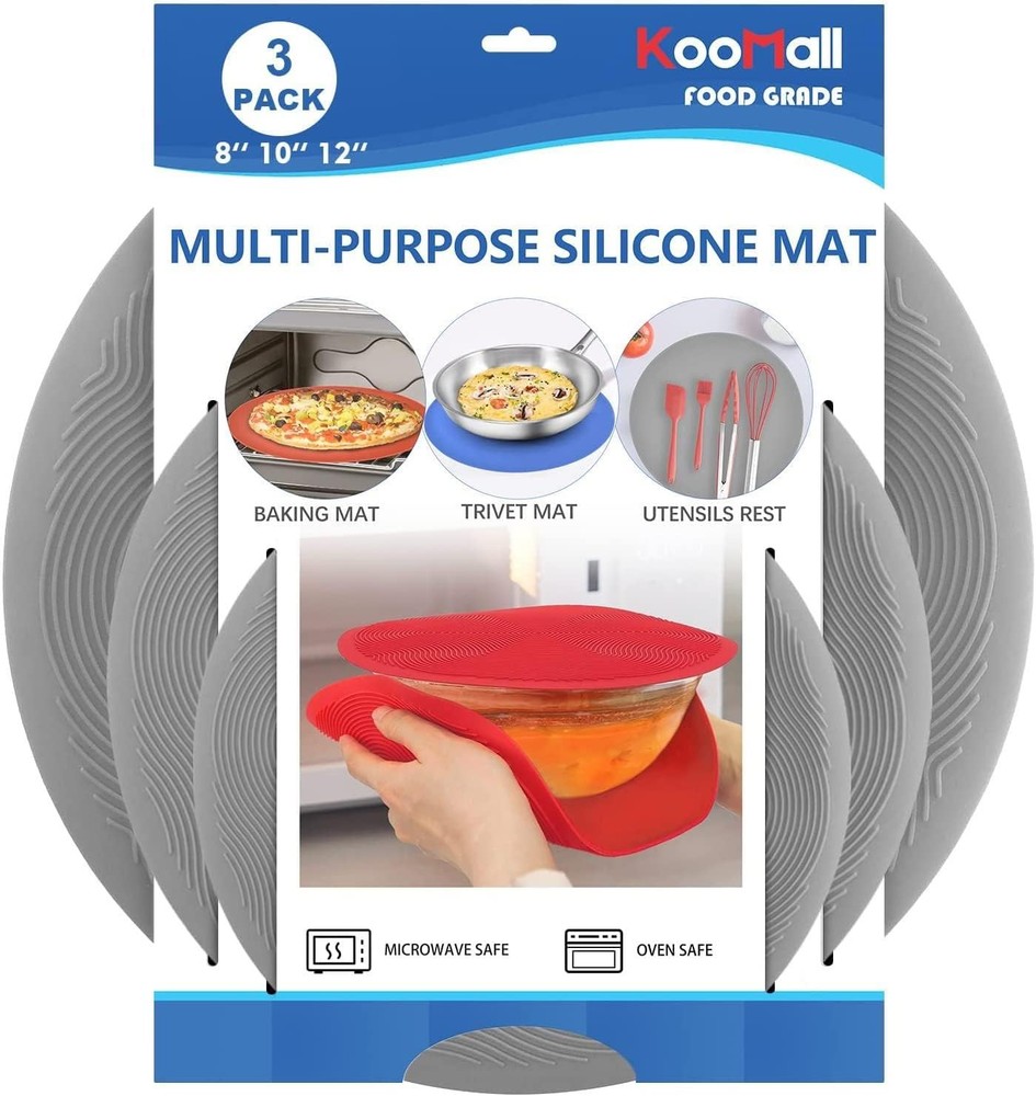 KooMall 12 10 8 Inch Multi-use Microwave Mat, Trivet, Pot 12+10+8 Gray