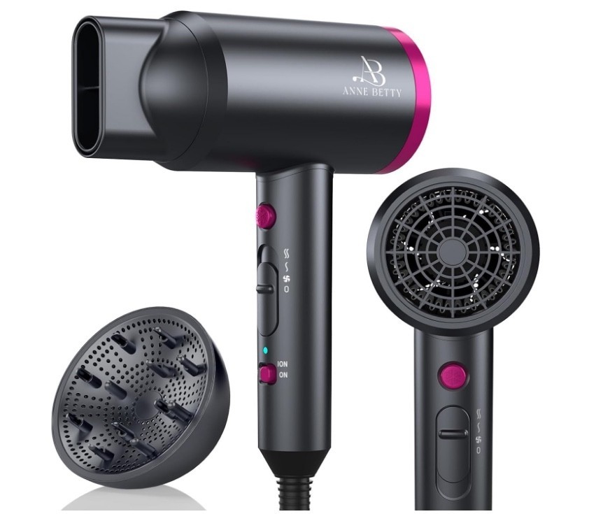 Ionic Hair Dryer with Diffuser, Powerful 1800W Blow Dryer for Women & Men, Fast-
