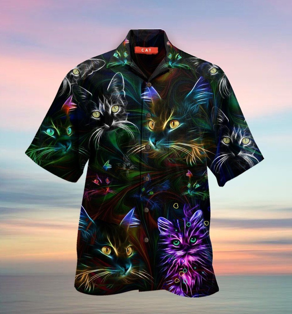 Glow-in-the-Dark Cat 3D Hawaiian Shirt for Men and Women