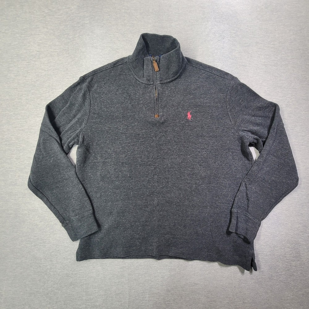 Polo Ralph Lauren Sweatshirt Mens Large Gray Mock Neck 1/4 Zip Classic Pony