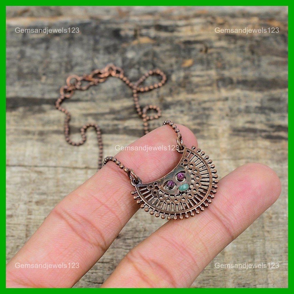 Mother's Day Deal Copper Pink Tourmaline Rough Gemstone Electroformed Pendant-image