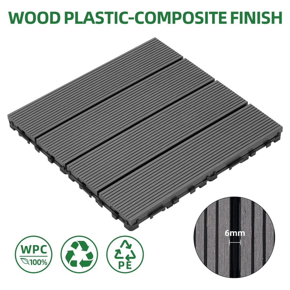 8.7 sq ft DIY wood-plastic composite floor tiles in gray - 9-piece pack