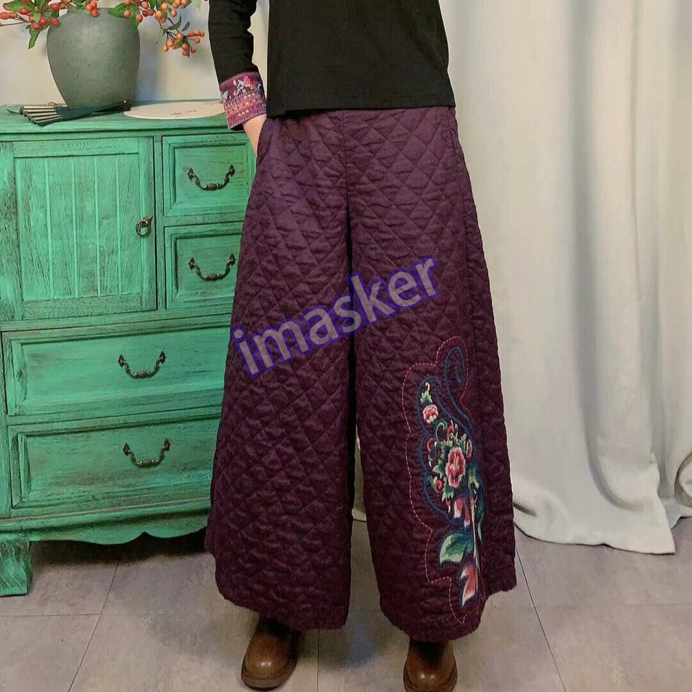 Women's Embroidered Linen Casual Pants - Thickened Cotton Trousers