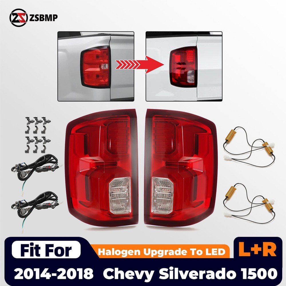 Halogen Upgrade To LED Tail Lights For 2014-2018 Chevy Silverado 1500 Red Pair