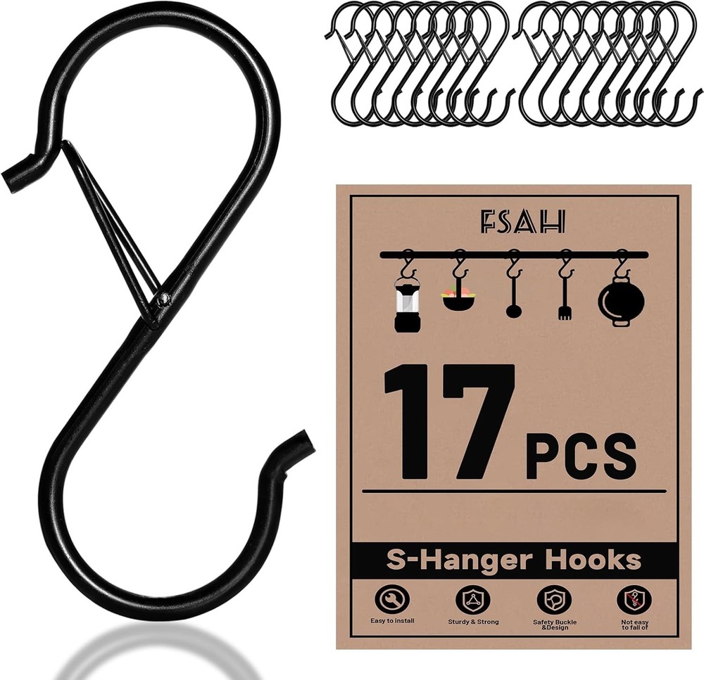 17 Pcs S Hooks Hanging Safety Buckle 3.5 Inch Stainless Steel S Shaped Locking