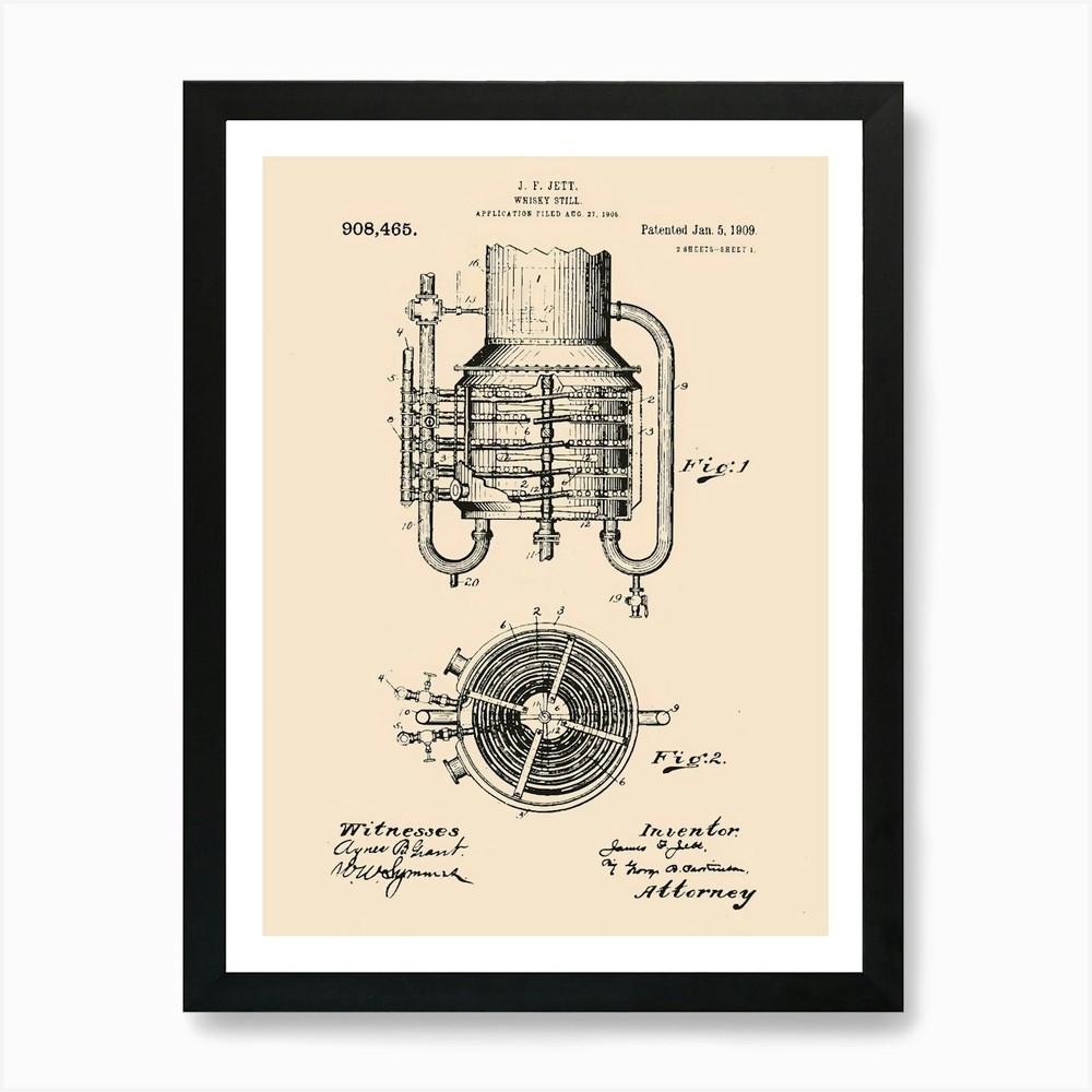 Whiskey Still Patent Patent Vintage Framed Wall Art Poster Canvas Print Picture