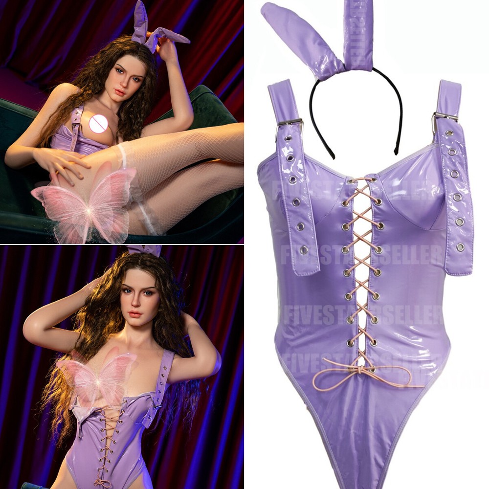 Women Bunny Cosplay Costume Shiny Leather Lingerie Set Role Play Outfit