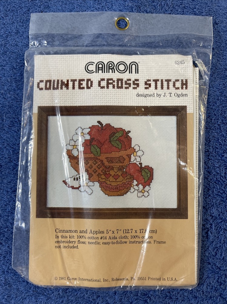 Caron Counted Cross Stitch Kit. Apples & Cinnamon in Basket 5”x7” No Frame