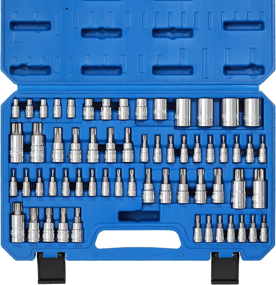 Versatile 60-Piece Chrome Vanadium Torx Socket Set - Includes E4-E24, T6-T70