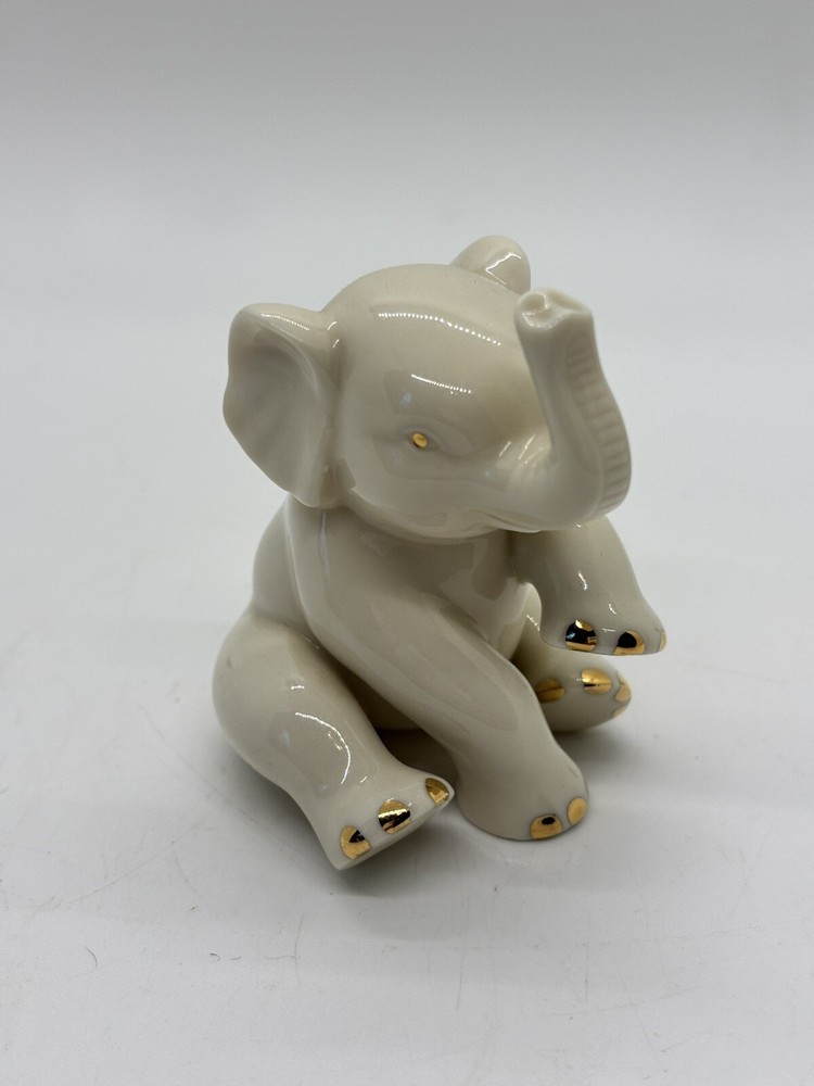 Lenox Elephant Sitting Raised Trunk Lucky Figurine Ivory Gold Trim 2.5”