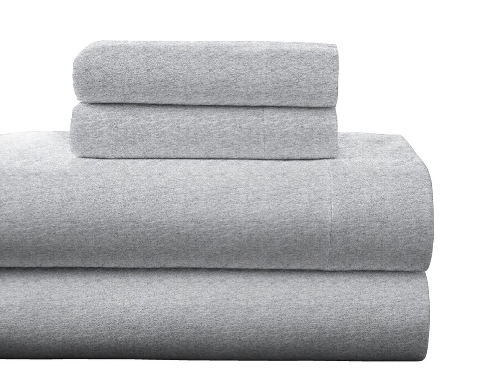 Heavy Weight Flannel Cotton Sheet Set, Twin, Heather Gray