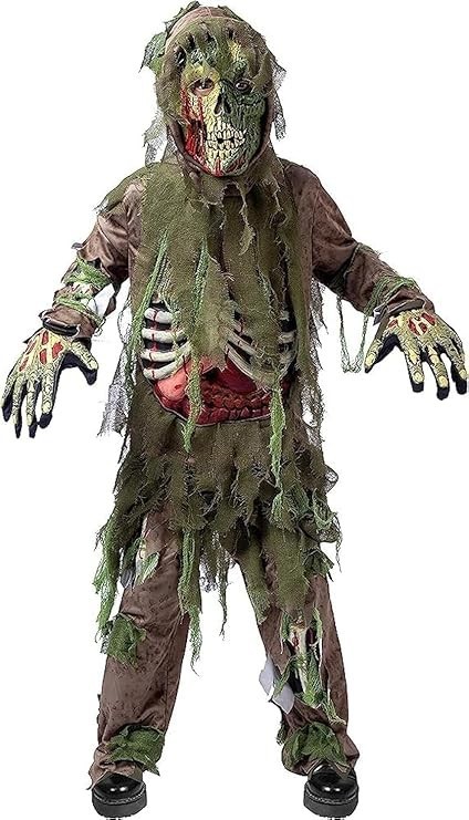 Swamp Deluxe Skeleton Zombie Costume for Kids Halloween - Green