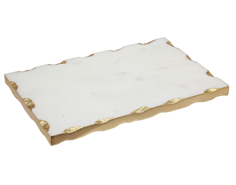 White Marble Serving Tray, Charcuterie Platter Cheese Board with Gold Trim