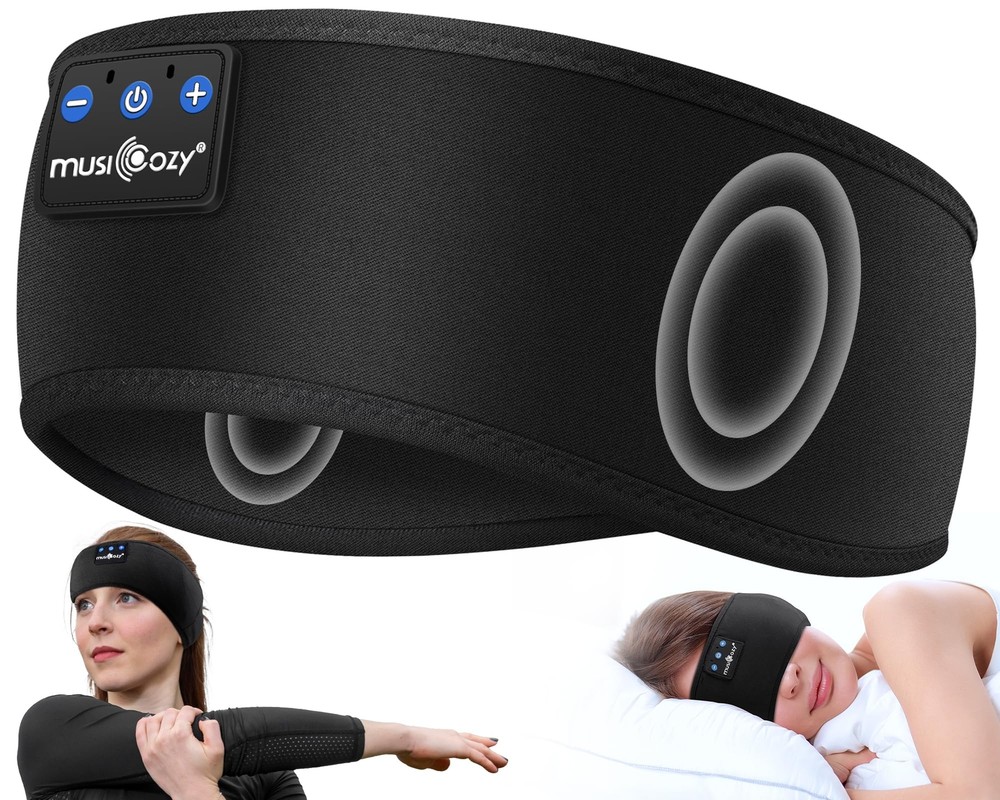 MUSICOZY Wireless Sleep Headband with Built-in Bluetooth Earbuds Sweat Resistant Comfortable for Side Sleepers  
