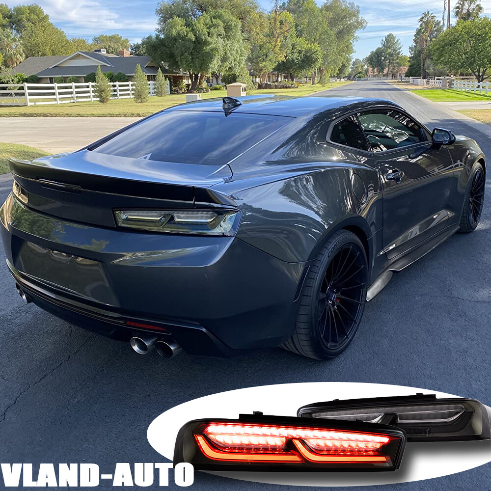 Pair LED Tail Lights For 2016-2018 Chevrolet Camaro Smked Sequential Rear Lamps