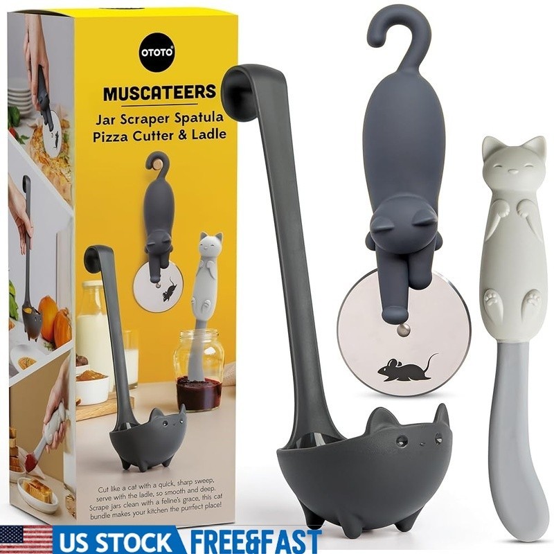 Cute Cat Kitchen Accessories Pizza Cutter Soup Ladle Jar Scraper Cat Gifts New