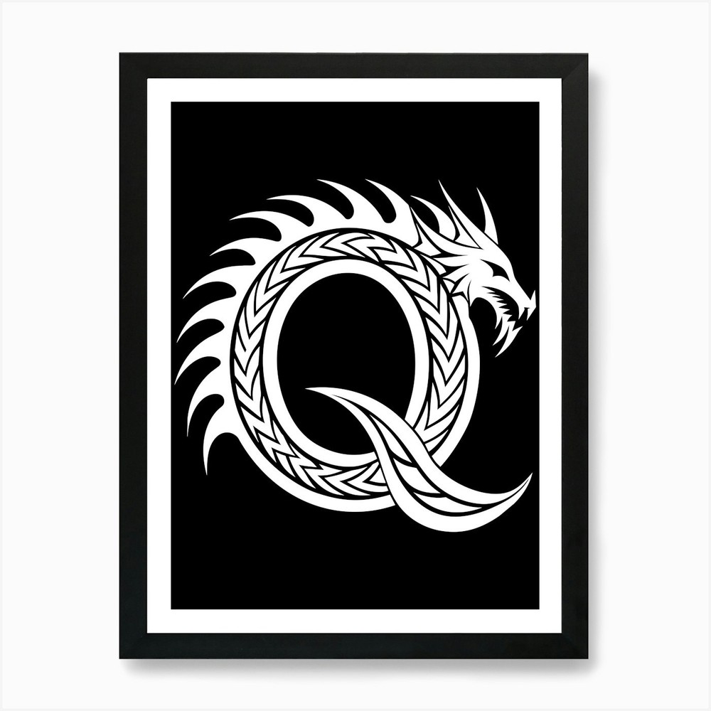 Dragon Alphabet, Letter Q, White Dr Framed Wall Art Poster Canvas Print Picture