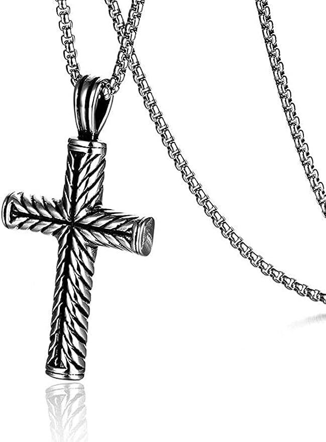 Boy's Men's Stainless Steel Vintage Cross Pendant Necklace Women's Chain Gift
