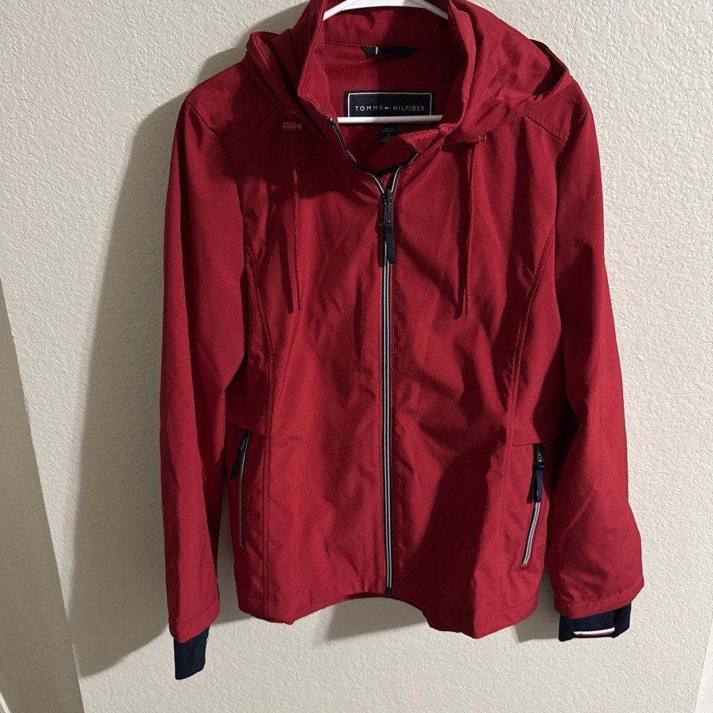 Tommy Hilfiger Womens Hooded Windbreaker Full Zip Coat Size L