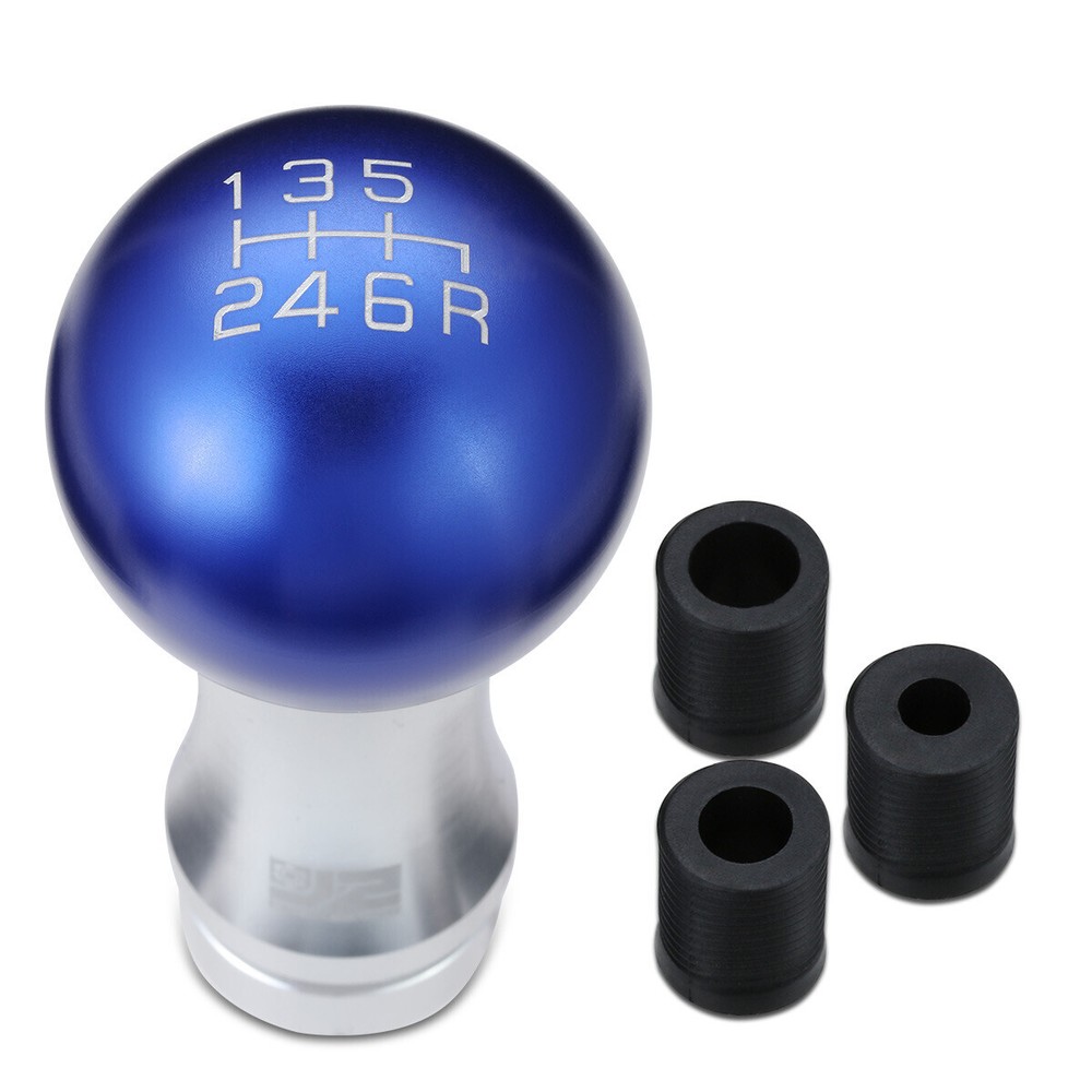 2-Piece 48mm 6-Speed MT Aluminum Blue Silver Shift Knob+Adapters-J2 Engineering