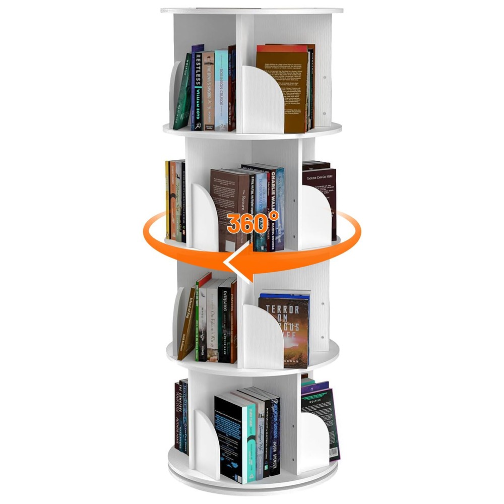 Cuguords 4 Tier Rotating Bookshelf Tower, 360 Degree Revolvin Bookcase,Spinni...