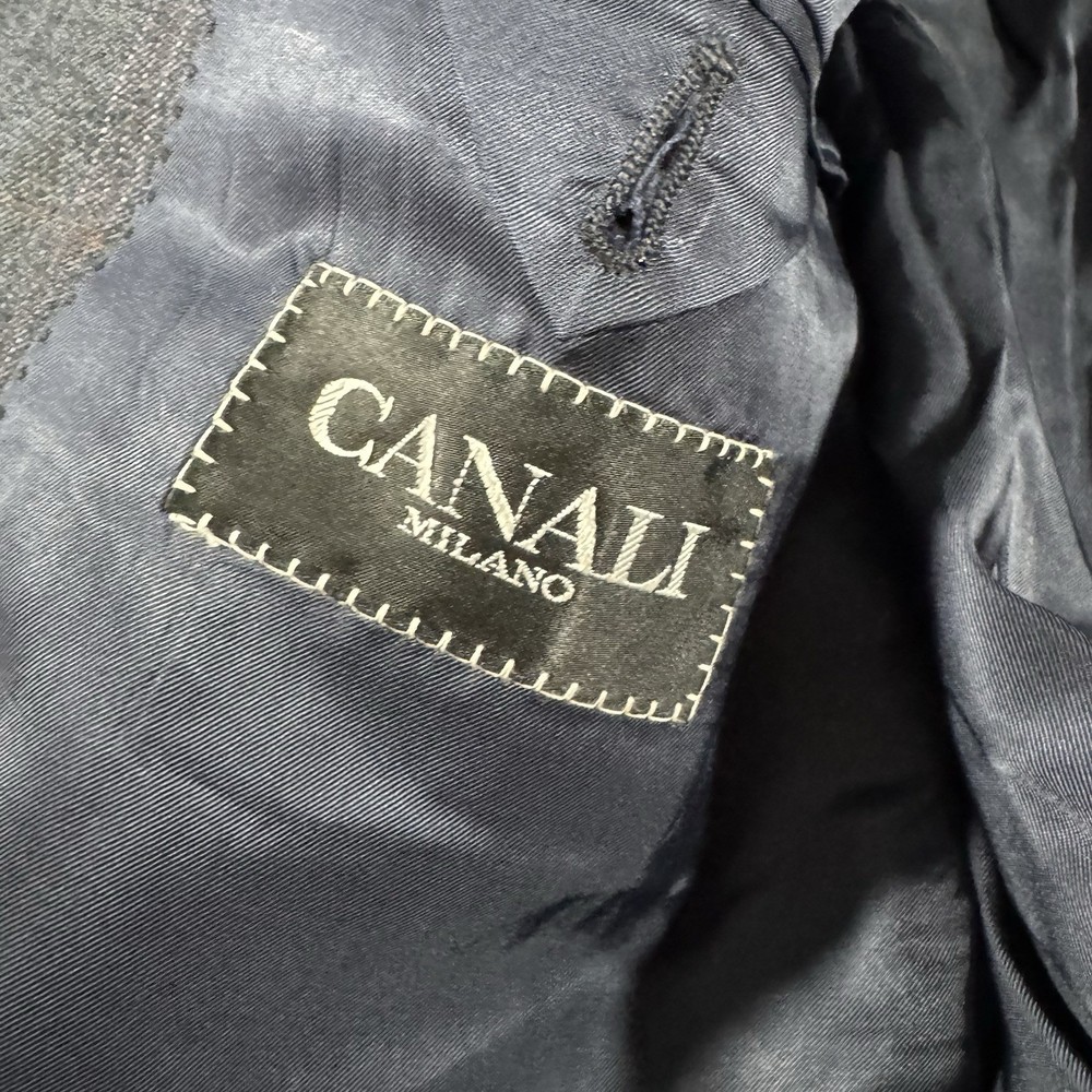 CANALI 100% Wool Suit Blue Plaid Size 46 L 56 EU2 Piece Jacket and Pants Flaw