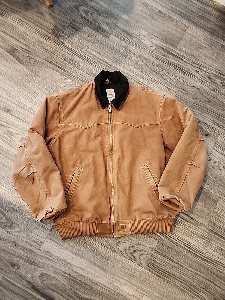 Vintage Carhartt Santa Fe J14 Brown Canvas Bomber Jacket Lined Men's XL Regular