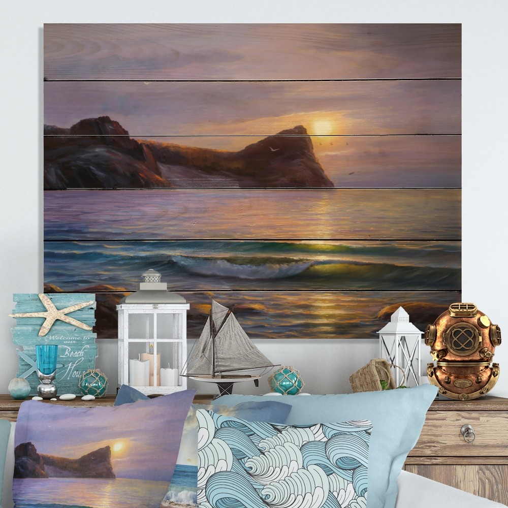 Designart 'Morning Sunlight On The Sea Waves XV' Nautical &