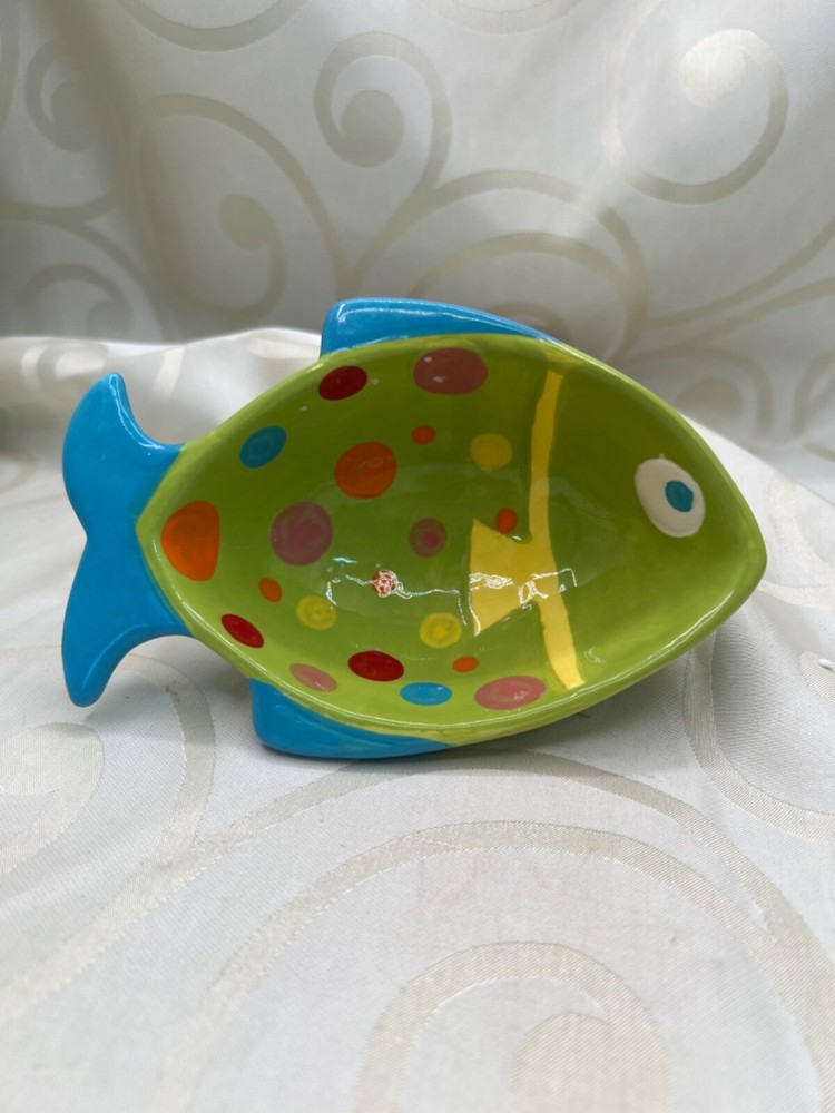 Pier I Imports green polka dot fish bowl sauce dip