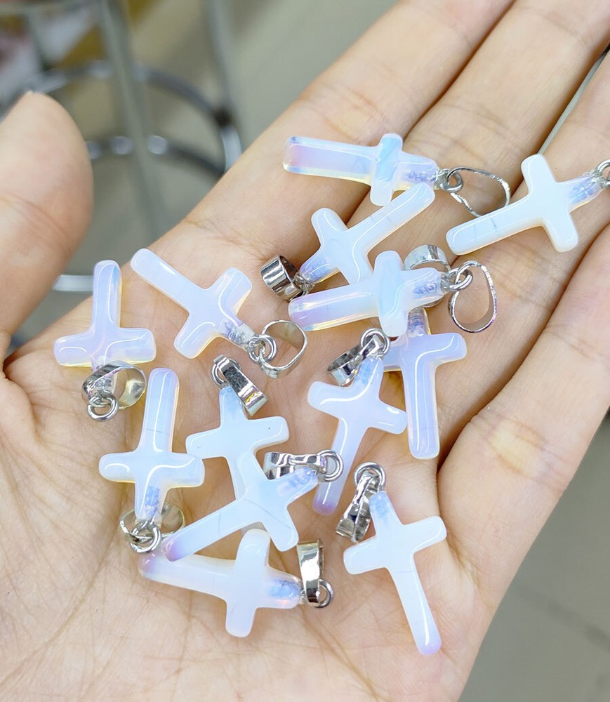 10pcs Opal Gems Cross Pendants Amulet stainless steel