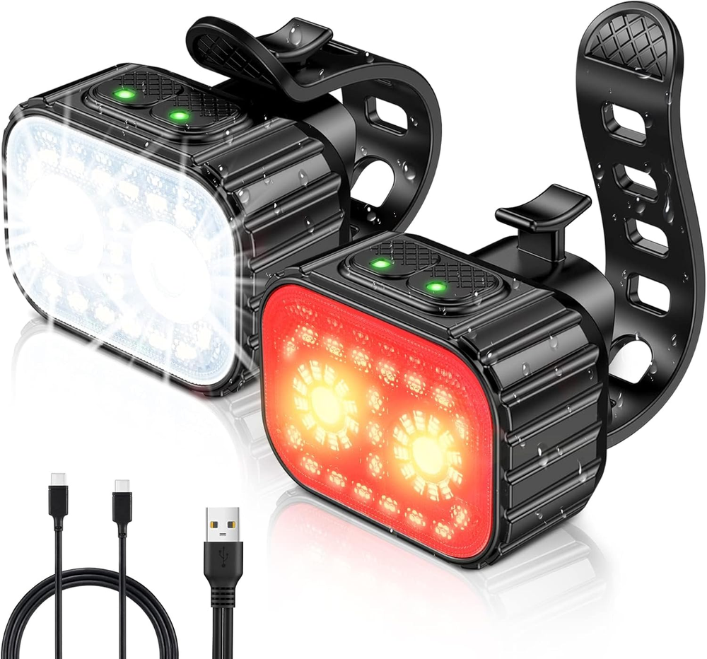 Bike Lights, Rechargeable Bicycle Lights Set Super Bright 8+12 Modes, IPX6 Water