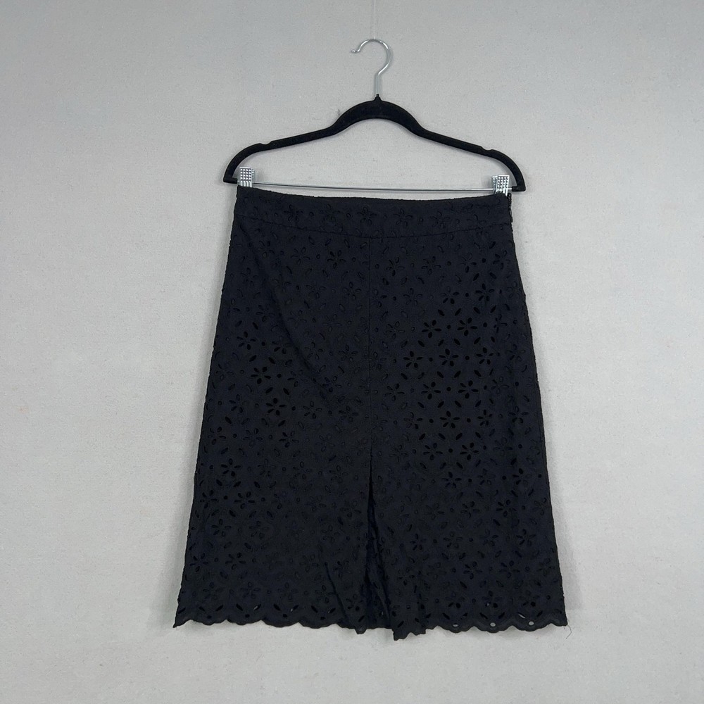 Talbots Skirt Womens 6 Black Eyelet Lace A-Line Scalloped Hem Cotton Knee Length