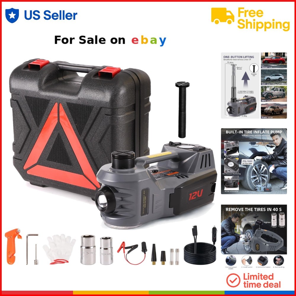 5 Ton Electric Car Jack Kit with Hydraulic Floor Jack Impact Wrench & Tire Inflator