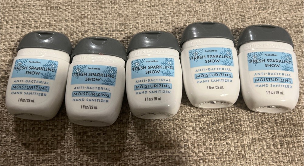 5 BATH BODY WORKS FRESH SPARKLING SNOW POCKETBAC MOISTURIZING HAND GEL SANITIZER