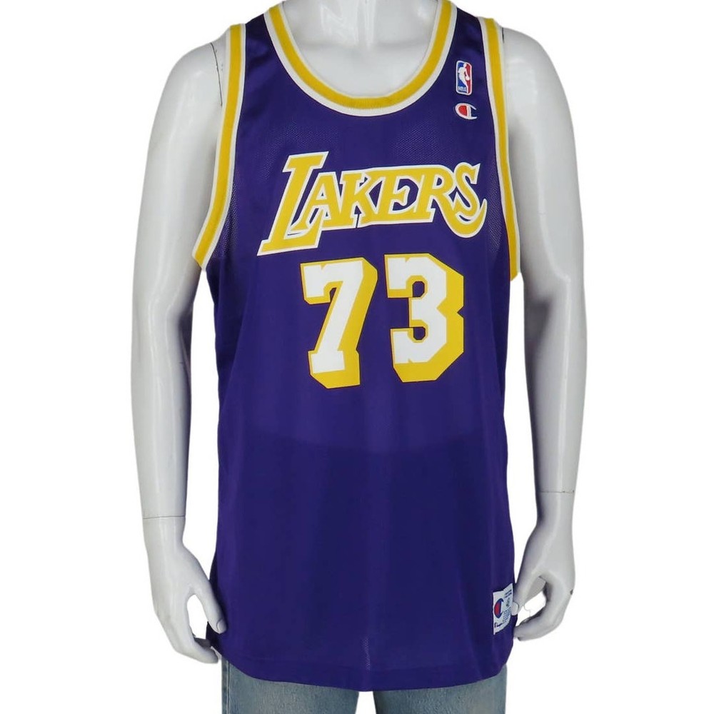 Vintage LA Lakers 73 Dennis Rodman Purple Champion NBA Jersey 48 XL Deadstock