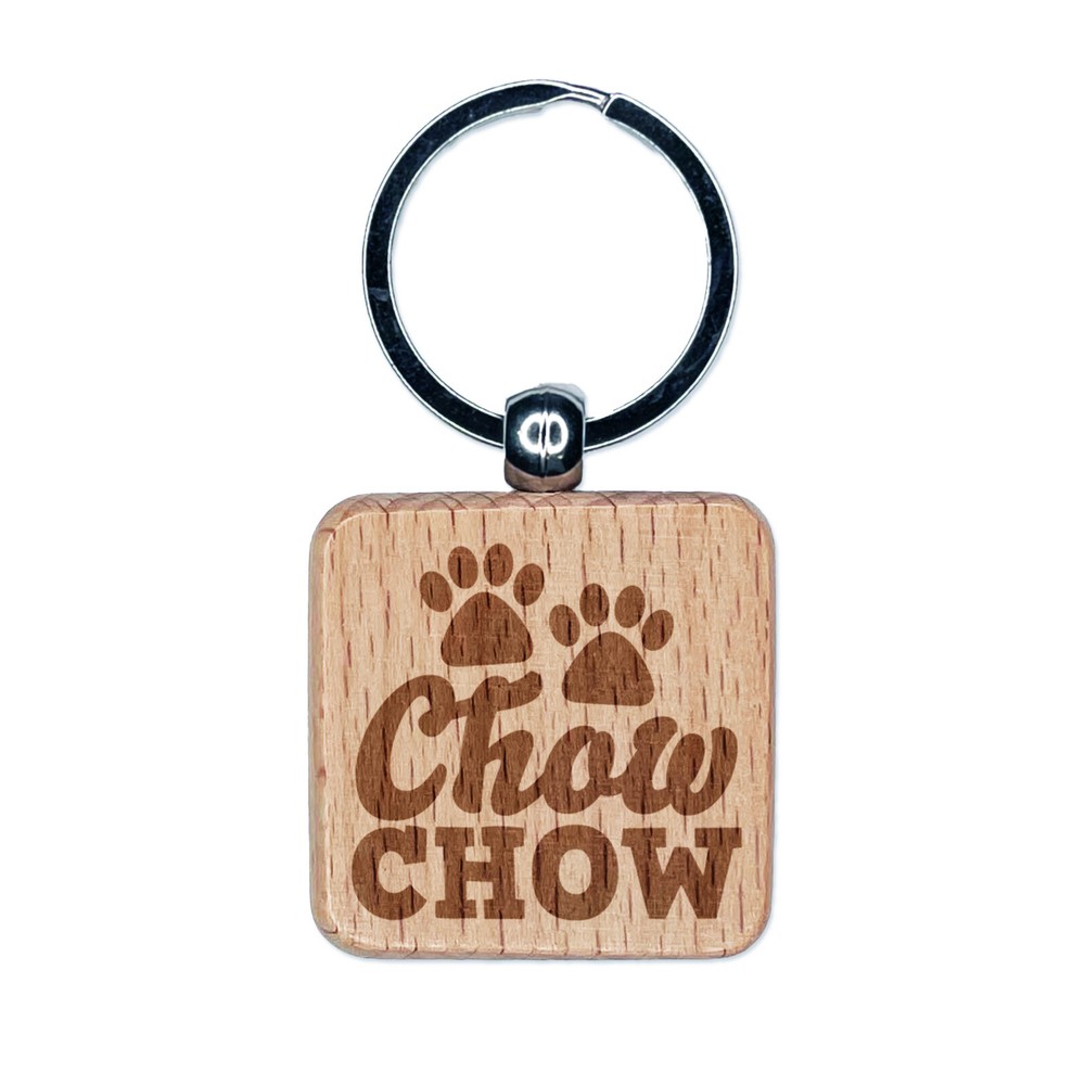 Chow Chow Paw Print Engraved Wood Keychain Tag Charm for Dog Lovers