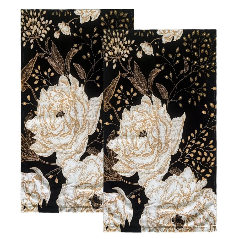 Vintage Peony Hand Towels Set of 2 Absorbent Beige Floral Bathroom Decor