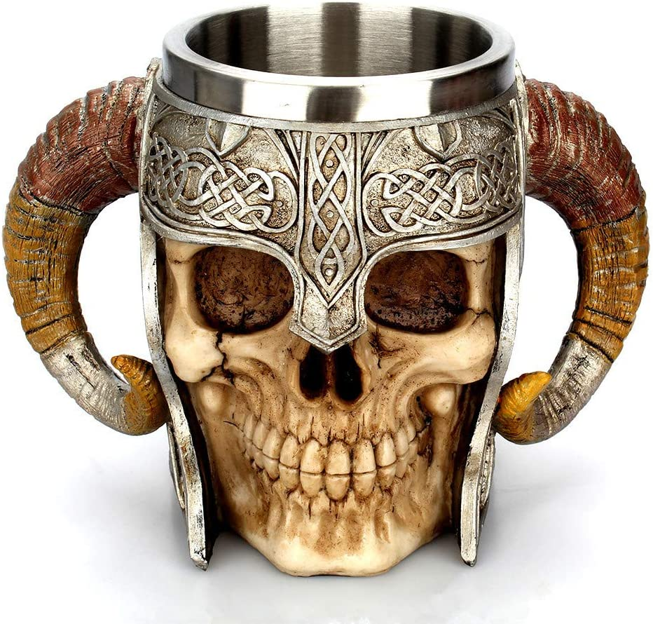 Stainless Steel Skull Mug Viking Drinking Cup Skeleton Resin Beer Stein Tankard