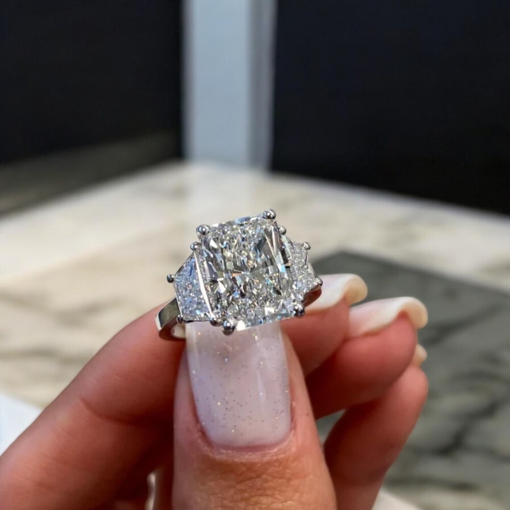4.16 Ct Radiant Cut Lab Created Diamond Engagement Ring IGI 950 Platinum